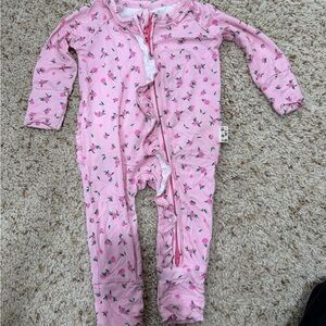 Rene Rofe Pink Floral Ruffle Zip Footed One-Piece